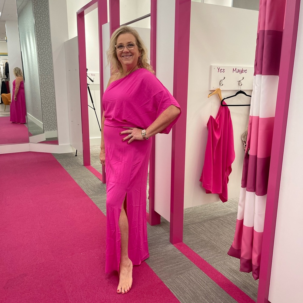 One shoulder Maxi Women's dress in Fuschia. Size L by ee:some.